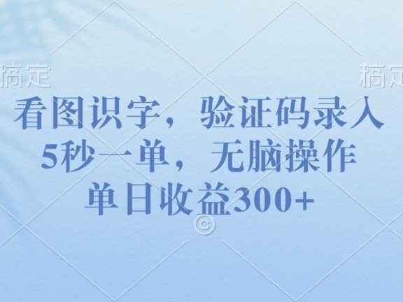 看图识字，验证码录入，5秒一单，无脑操作，单日收益300+