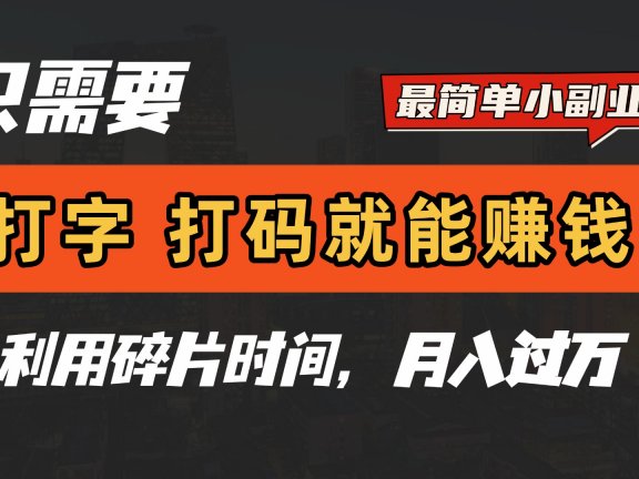 只需要打字，打码，就能赚钱？最简单的赚钱小副业，利用碎片时间，月入过万！