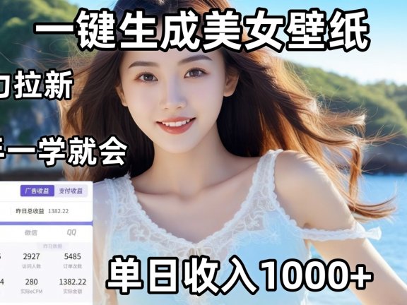 通过AI一键生成美女壁纸暴力拉新,单日变现1000+,两分钟制作一个作品!新手小白一学就会!